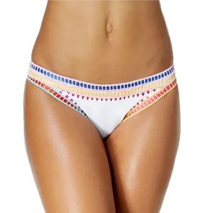 Bar III Be-Weave It Bikini Bottoms Cheeky Swim White Embroidered Size XL